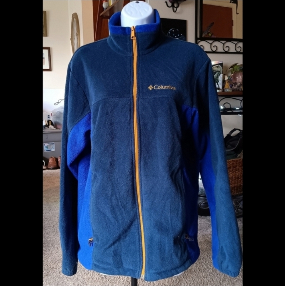 💙 Columbia Full Zip Fleece Jacket Sweatshirt Top Mens Medium blue Outdoor 2011